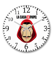 La Casa de Papel Mascara de Dali Duvar Saati Bombeli Gercek Cam