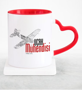 BK Gift Kişiye Özel Mesleki Uçak Mühendisi Kırmızı Kalpli Kupa Bardak