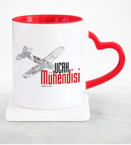 BK Gift Kişiye Özel Mesleki Uçak Mühendisi Kırmızı Kalpli Kupa Bardak