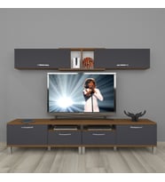 Decoraktiv Eko 5220 Mdf Krom Ayaklı Tv Ünitesi Tv Sehpası (Antrasit - Ceviz)