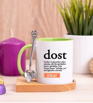 Dost Kelime Anlamı Ahşap Altlıklı Yeşil Kupa Bardak