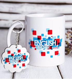 BK Gift Kişiye Özel İngilizce Öğretmeni Beyaz Kupa ve Anahtarlık Hediye Seti-12 (Model 1)