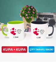İkili Sevgililer Günü Hediyesi Kupa Bardak Yeşil Siyah