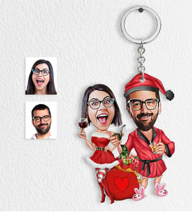 BK Gift Kişiye Özel Yılbaşı Temalı Sevgililer Karikatürlü Ahşap Anahtarlık - 5