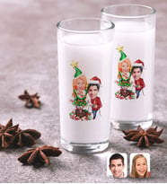 BK Gift Kişiye Özel Renkli Baskılı Sevgililer Yeni Yıl Karikatürlü İkili Rakı Bardağı Seti-1 (Beyaz)