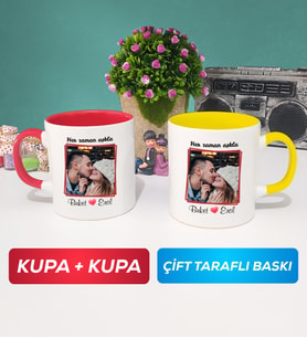 İkili Sevgiliye Sevgililer Günü Hediyesi 9 Kupa Bardak Kırmızı Sarı