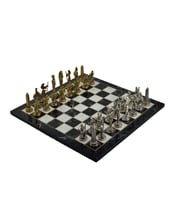 Gifthome Metal Satranç Takımı Büyük Mısır Parlak Taş ve Düz Mermer Desenli Satranç Tahtası