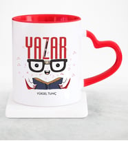 BK Gift Kişiye Özel Mesleki Yazar Kırmızı Kalpli Kupa Bardak  1
