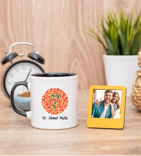Göz Doktoru Siyah Kupa Bardak ve Sarı Mini Fotoğraf Çerçevesi