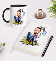 BK Gift Kişiye Özel Bay Diş Hekimi Karikatürlü Beyaz Defter Kalem Siyah Kupa Seti - 1 (Model 1)