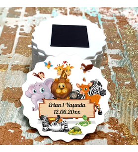 Magnet Hediyelik - Bebek - Çocuk Safari Aslan Temalı Doğum Günü, Yeni Doğan Hatıra Magnet