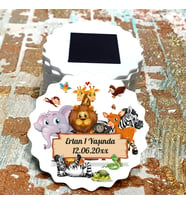 Magnet Hediyelik - Bebek - Çocuk Safari Aslan Temalı Doğum Günü, Yeni Doğan Hatıra Magnet