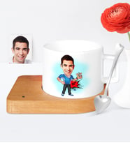 BK Gift Kişiye Özel Bay Antrenör Karikatür Ahşap Altlıklı Seramik Fincan  1
