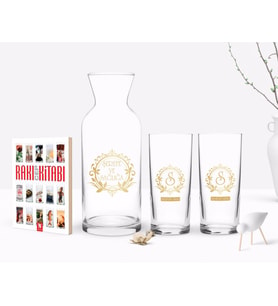 BK Gift Kişiye Özel Renkli Baskılı İsimli İkili Rakı Bardağı Karaf ve Cep Kitabı Hediye Seti-16 (Model 1)