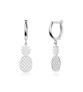 Sade Ananas Beyaz Gümüş Küpe