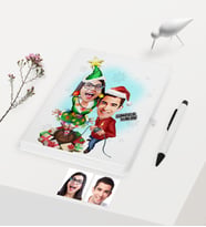 BK Gift Kişiye Özel Yılbaşı Temalı Sevgililer Karikatürlü Beyaz Defter Kalem Seti - 1