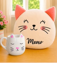 Sevimli 3D Kedi Kupa & Poncik Kedi Polar Yastık