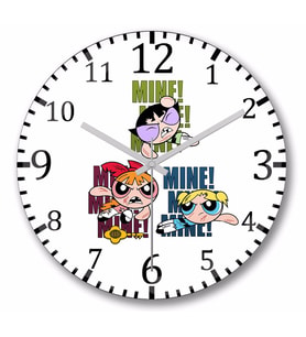 Powerpuff Girls  Duvar Saati Bombeli Gercek Cam