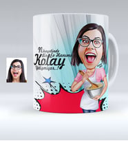 BK Gift Kişiye Özel Ev Hanımı Karikatürlü Beyaz Kupa Bardak  3