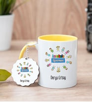 Anaokulu Öğretmeni Sarı Kupa Bardak Ve Anahtarlık Set