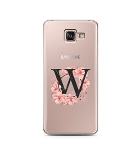 Pembe Çiçekli Harf Tasarım Süper Şeffaf Silikon Telefon Kılıfı Samsung A7 (2016)