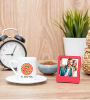 Göz Doktoru Türk Kahvesi Fincanı ve Kırmızı Mini Fotoğraf Çerçevesi