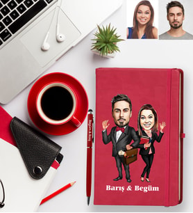 Kişiye Özel Avukat Arkadaş Karikatürlü Kırmızı Defter Kalem Hediye Seti Model-1