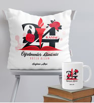 BK Gift Kişiye Özel Öğretmenler Günü Temalı Yastık Kupa Seti - 1