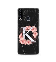 Mermer Çiçekli Harf Tasarım Süper Şeffaf Silikon Telefon Kılıfı Samsung A20s K-H