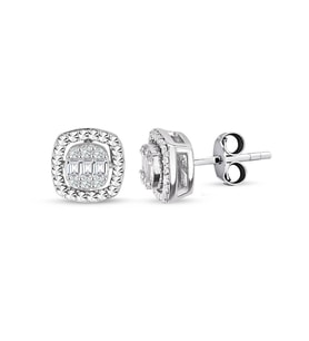 Modern Tasarım 0.16 Ct Baget Kare Tektaş Küpe