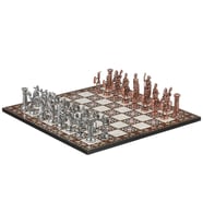 Battal Boy Metal Roma Satranç Takımı Antik ve Katlanır Sedef Desenli MDF Ahşap Satranç Tahta (43x43 cm.)