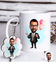 BK Gift Kişiye Özel Erkek Doğum Günü Karikatürlü Beyaz Kupa ve Anahtarlık Hediye Seti-3 (Model 1)