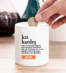 Kız Kardeş Kelime Anlamı Kişiye Özel Kumbara