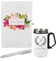 Rengarenk Çiçek Desenli Kişiye Özel Defter Kalem Ve Termos - Mug Seti