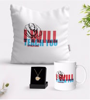 BK Gift Kişiye Özel İngilizce Öğretmeni Beyaz Kupa Yastık ve İsimli Papatya Kolye Hediye Seti-11 (Model 1)