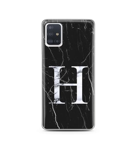 Samsung A51 Siyah Mermer Harf Tasarımlı Telefon Kılıfı H-Harfi 