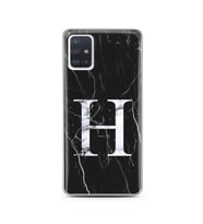 Samsung A51 Siyah Mermer Harf Tasarımlı Telefon Kılıfı H-Harfi 