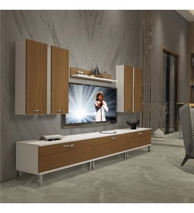 Decoraktiv Eko 8d Slm Krom Ayaklı Tv Ünitesi Tv Sehpası (Beyaz - Ceviz)