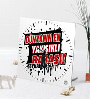 BK Gift Kişiye Özel Dünyanın En Yakışıklı Babası Masaüstü Kare Cam Saat-1 (Beyaz)