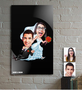 BK Gift Kişiye Özel Evleniyoruz Karikatür Ahşap Tablo - 2