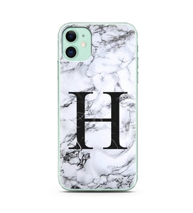 Iphone 11 Beyaz Mermer Harf Tasarımlı Telefon Kılıfı H-Harfi 