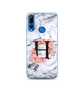 Mermer Çiçekli Harf Tasarım Süper Şeffaf Silikon Telefon Kılıfı Huawei Y9 Prime 