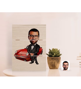 BK Gift Kişiye Özel Erkek Patron Karikatürlü Otantik Masaüstü Ahşap Palet Çerçeve-1 (Beyaz)