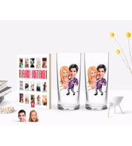 BK Gift Kişiye Özel Renkli Baskılı Sevgililer Karikatürlü İkili Rakı Bardağı ve Rakı Cep Kitabı Hediye Seti-3 (Model 1)