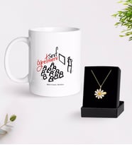 BK Gift Kişiye Özel Sınıf Öğretmeni Beyaz Kupa ve Papatya Kolye Hediye Seti-2 (Model 1)