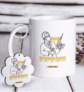 BK Gift Kişiye Özel Mesleki Diş Hekimi Beyaz Kupa ve Anahtarlık Hediye Seti-4 (Model 1)