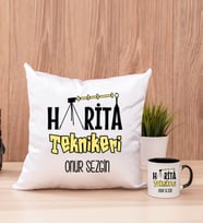 Harita Teknikeri Kare Yastık ve Siyah Kupa Bardak