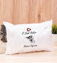 Askere Hediye Dikdörtgen Saten Yastık (Beyaz)