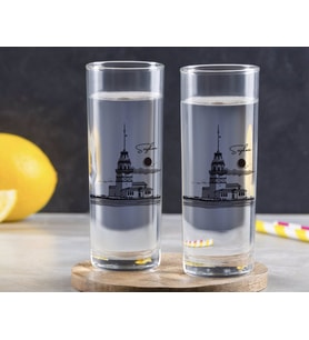 BK Gift Kişiye Özel Renkli Baskılı Kız Kulesi Tasarımlı İkili Vodka Bardağı-3 (Beyaz)