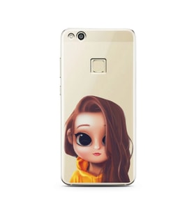 Kahve Saçlı Kız Tasarımlı Süper Şeffaf Silikon Telefon Kılıfı Huawei P10 Lite   